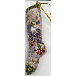 NYCO Cloisonne Gold Enameled Colorful Hanging Christmas Stocking Ornament
